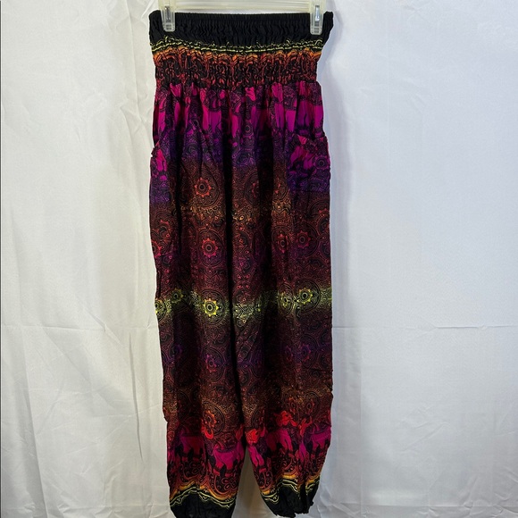 Kathmandu Black and Orange Patterned Harem Pants Small Medium New Pockets - Picture 3 of 6